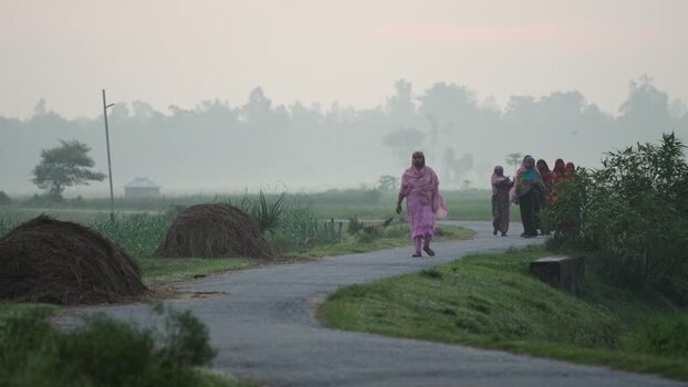 View of women walking on a rural road in Bogura Bangladesh. View of women walking on a rural road in Bogura Bangladesh.