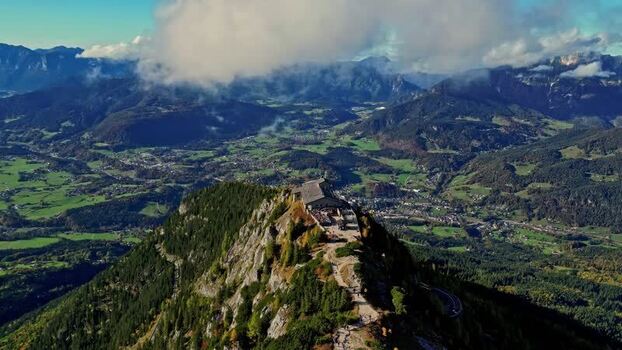 Aerial view of Kehlsteinhaus in the Bavarian Alps Germany.