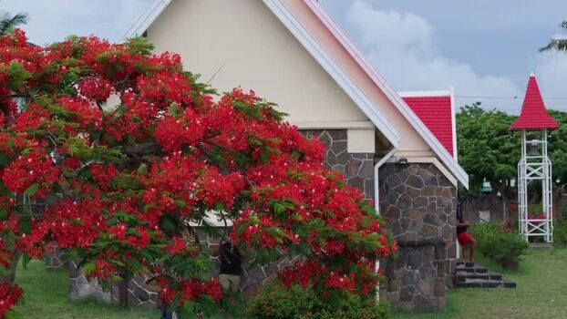 Aerial view of Cap Malheureux church in Mauritius.