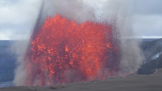 View of molten lava erupting from Halemauma u Crater United States.