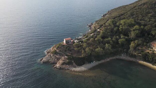 Aerial View of a small bay in Procchio along the coast on Elba Island Italy.