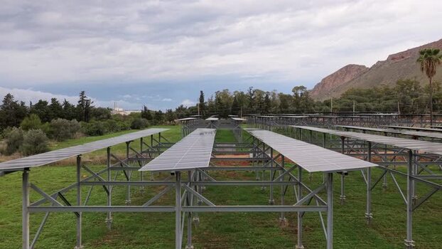 Aerial view of solar farm in Terrasini Italy.