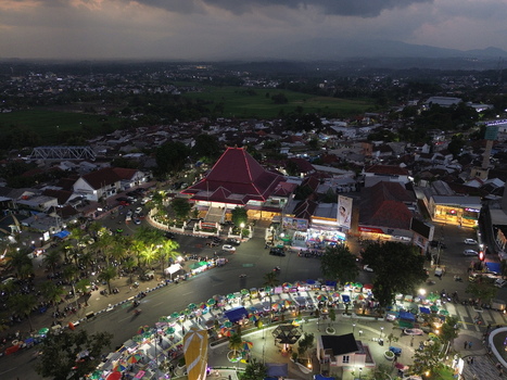 Aerial View of Al Baitul Amien Mosque in Jember at Night