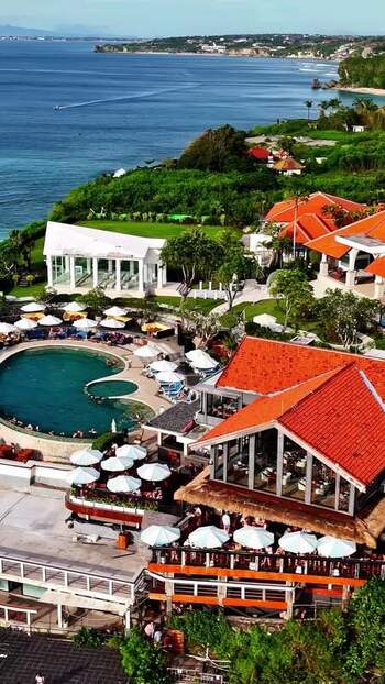 Aerial view of a luxury resort in Bali Indonesia.