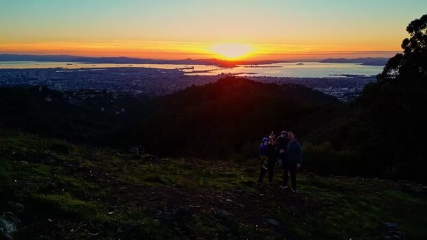 Aerial view of San Francisco skyline at sunset United States.