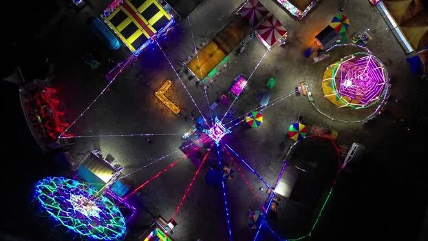 Aerial view of night carnival in Mataram Indonesia.