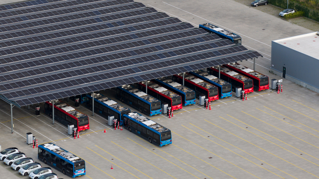 Purmerend Netherlands 15 June 2026 Aerial drone view of the EBS charging hub in Purmerend zero emission buses sustainable public transport infrastructure. Purmerend Netherlands 15 June 2026 Aerial drone view of the EBS charging hub in Purmerend zero emission buses sustainable public transport infrastructure.