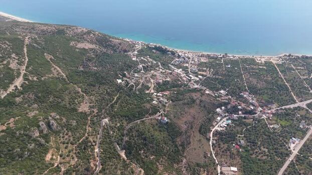 Aerial view of the coastal village of Qeparo Albania.