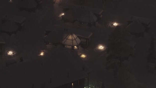 Aerial view of Luosto resort in winter Finland.