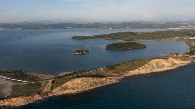 Aerial view of the Narta Lagoon and Zvernec Island Albania.
