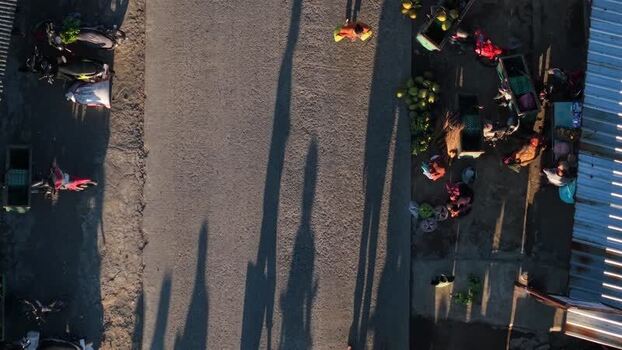 Aerial view of people at a local market Indonesia.