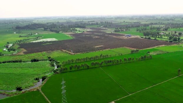 Aerial view of agricultural fields in rural Patna India.