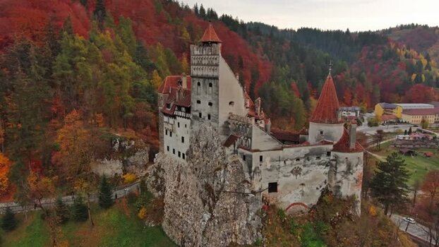 Aerial view of Bran Castle in autumn Romania. Aerial view of Bran Castle in autumn Romania.