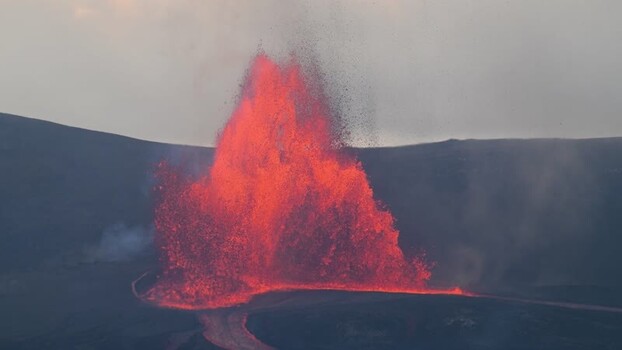 View of a powerful lava fountain from a volcano United States.