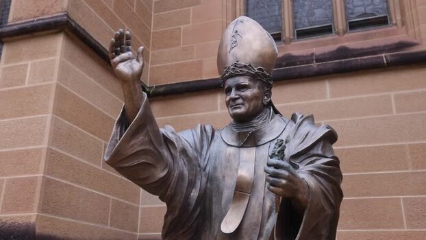 View of Pope John Paul II statue at St Mary s Cathedral Australia.