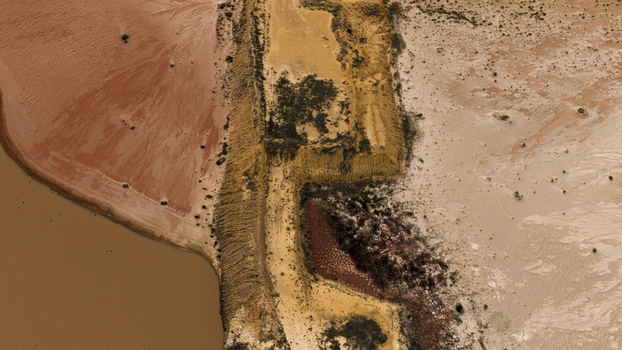 Aerial view of industrial patterns in the salt lakes near Kalbarri Western Australia Australia. Aerial view of industrial patterns in the salt lakes near Kalbarri Western Australia Australia.