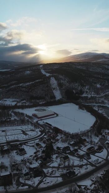 Aerial view of snowy landscape Norway.