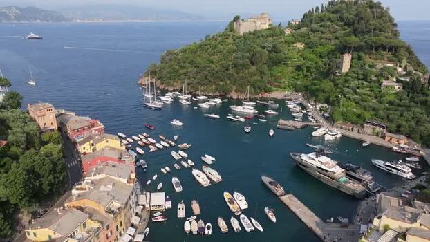 Aerial view of Portofino harbor and yachts Italy. Aerial view of Portofino harbor and yachts Italy.