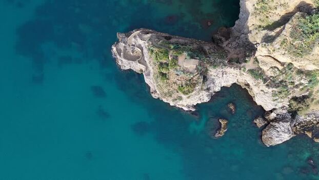 Aerial view of the rocky coastline in Terrasini Italy.