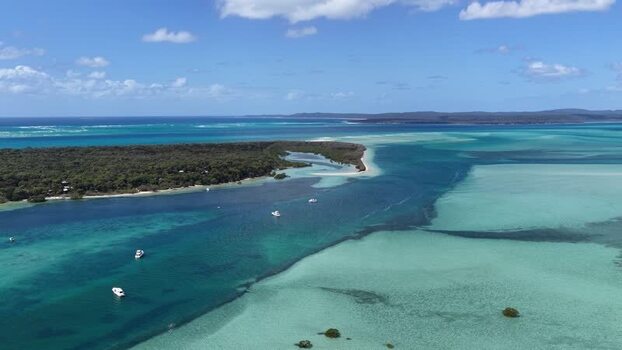 Aerial view of Moreton Island and Day s Gutter sand bank Australia.