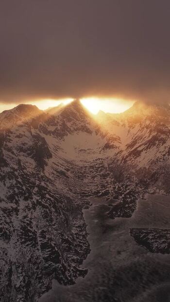 Aerial view of snow covered mountains Norway.