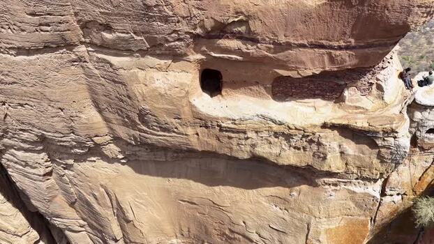 Aerial view of Abune Yemata rock hewn church in the cliffs Ethiopia.