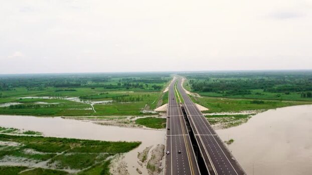 Aerial view of Ganga Expressway in Uttar Pradesh India.