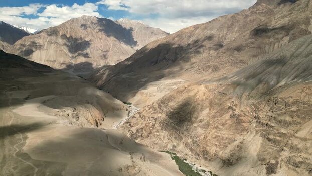 Aerial view of Khardung La in the Himalayas India.