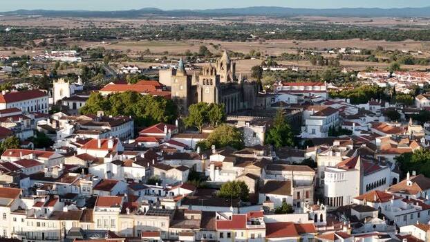 Aerial view of Evora Cathedral and historic city Portugal. Aerial view of Evora Cathedral and historic city Portugal.