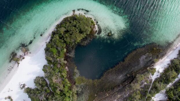 Aerial view of Lake Mckenzie Boorangoora Australia.