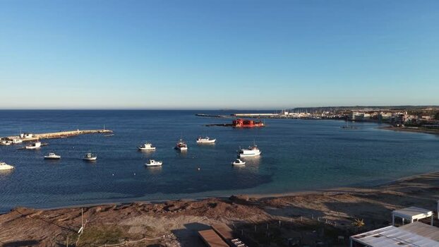 Aerial view of Isolotto Brancati and boats in Marzamemi Italy. Aerial view of Isolotto Brancati and boats in Marzamemi Italy.