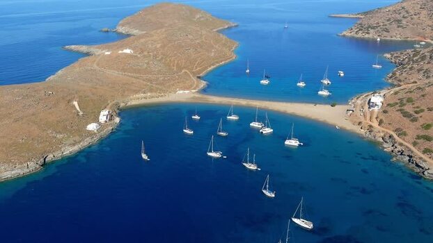 Aerial view of sailboats in a bay in Islands Greece. Aerial view of sailboats in a bay in Islands Greece.