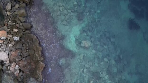 Aerial view of the rocky coastline in Moraira Spain.