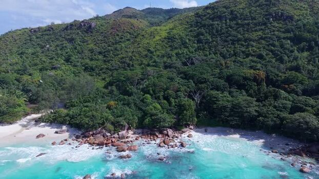 Aerial view of Anse Lazio beach in Seychelles.