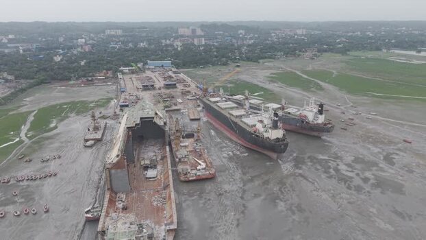 Aerial view of Ship Breakers Yard in Bhatiari Bangladesh.