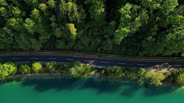 Aerial view of Attersee road in Vocklabruck District Austria.