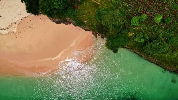 Aerial view of tropical beach coastline in Bali Indonesia.