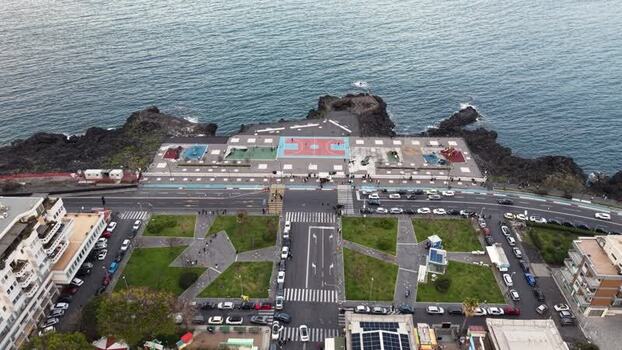 Aerial view of Piazza Nettuno and the volcanic coast Italy. Aerial view of Piazza Nettuno and the volcanic coast Italy.
