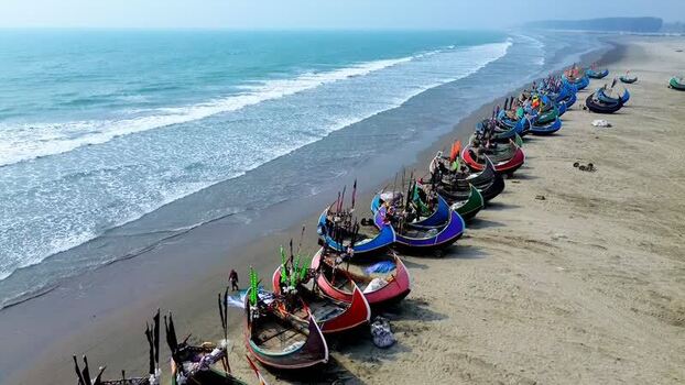 Aerial view of boats on the beach Bangladesh. Aerial view of boats on the beach Bangladesh.