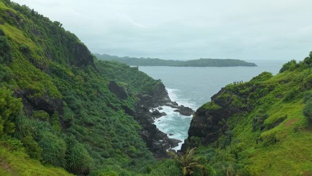 Aerial view of Bukit Pengilon cliffs and ocean Indonesia.