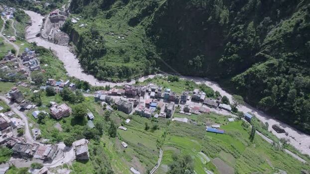 Aerial view of Yala peak guest house in Syafrubesi Nepal.