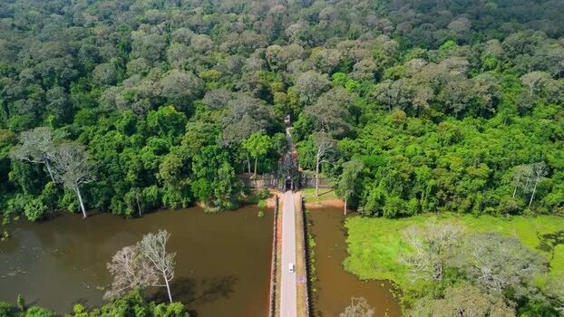 Aerial view of the ancient Angkor Thom gate in Cambodia. Aerial view of the ancient Angkor Thom gate in Cambodia.