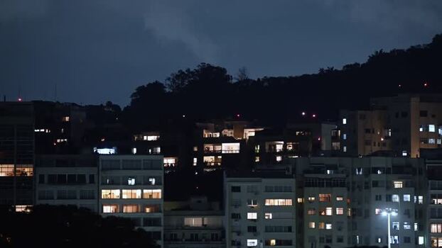 View of Flamengo residential buildings at night in Brazil.