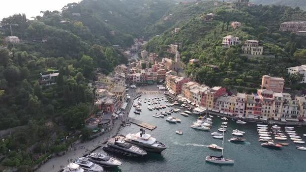 Aerial view of Portofino harbor with colorful buildings Italy. Aerial view of Portofino harbor with colorful buildings Italy.