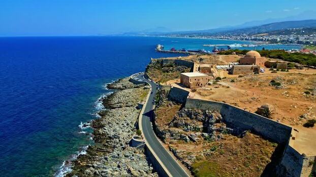 Aerial view of the Fortezza of Rethymno in Crete Greece.