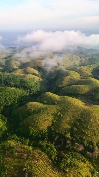 Aerial view of Teletubbies Hill with lush green rolling hills Indonesia. Aerial view of Teletubbies Hill with lush green rolling hills Indonesia.