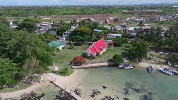 Aerial view of Cap Malheureux church Mauritius.