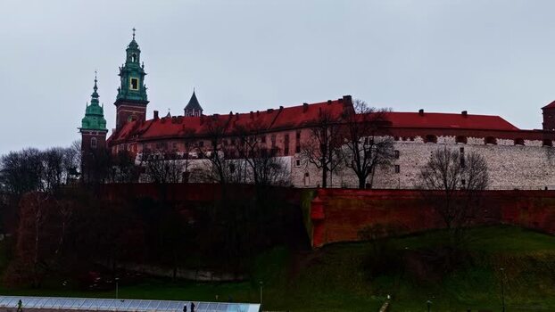 Aerial view of Wawel Royal Castle in Krakow Poland.