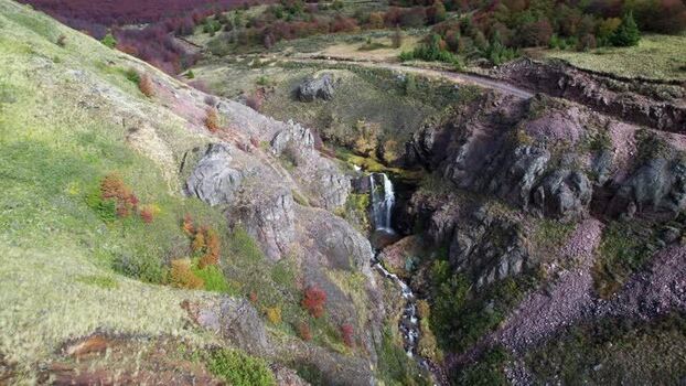 Aerial view of waterfall in rocky mountains Chile. Aerial view of waterfall in rocky mountains Chile.