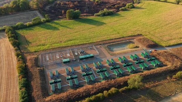 Aerial view of Grendon battery storage facility United Kingdom.